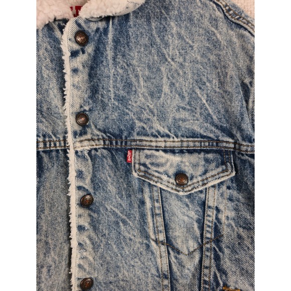 Vintage Levis 70609 0219 Sherpa Lined Denim Jacket Acid Wash Blue Made in USA M - Picture 16 of 16
